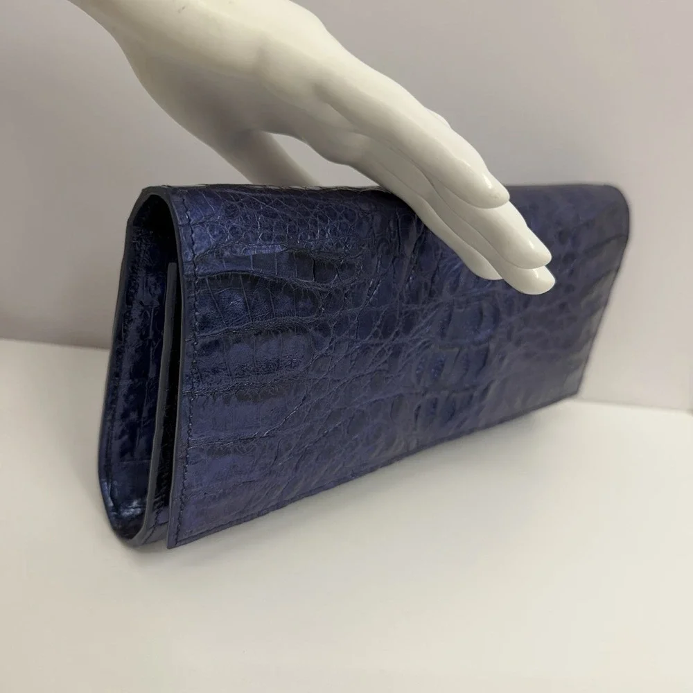 Genuine Alligator Shoulder Bag or Clutch Metallic Blue Tone RARE Color